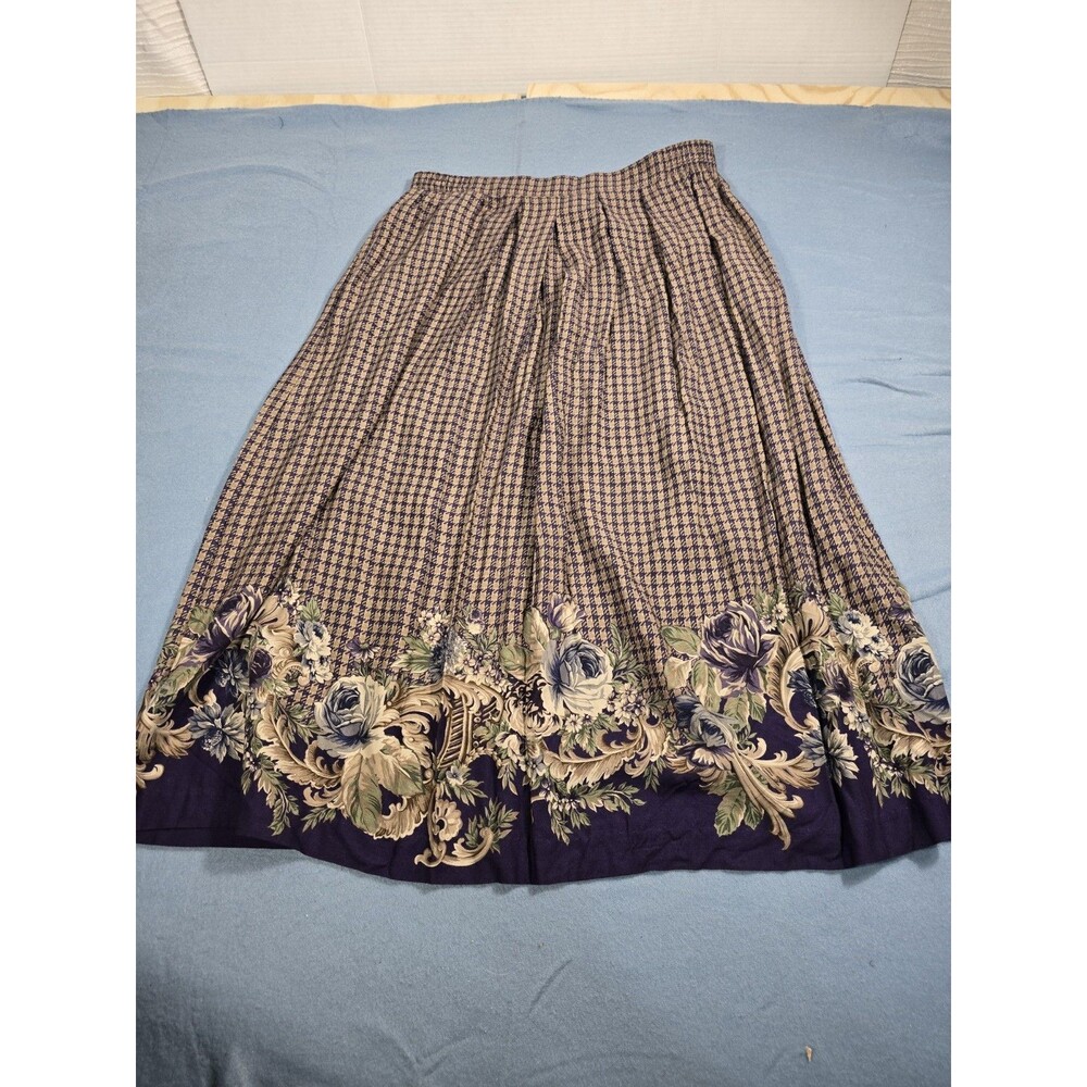Vintage Jantzen Classic Houndstooth Floral Border Skirt Sz 16 - Picture 13 of 16